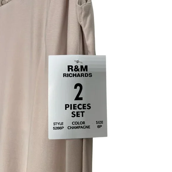 R&M Richards Womens 2 Piece Ruffled Lace Jacket & Dress Champagne Size 6P - Picture 15 of 16